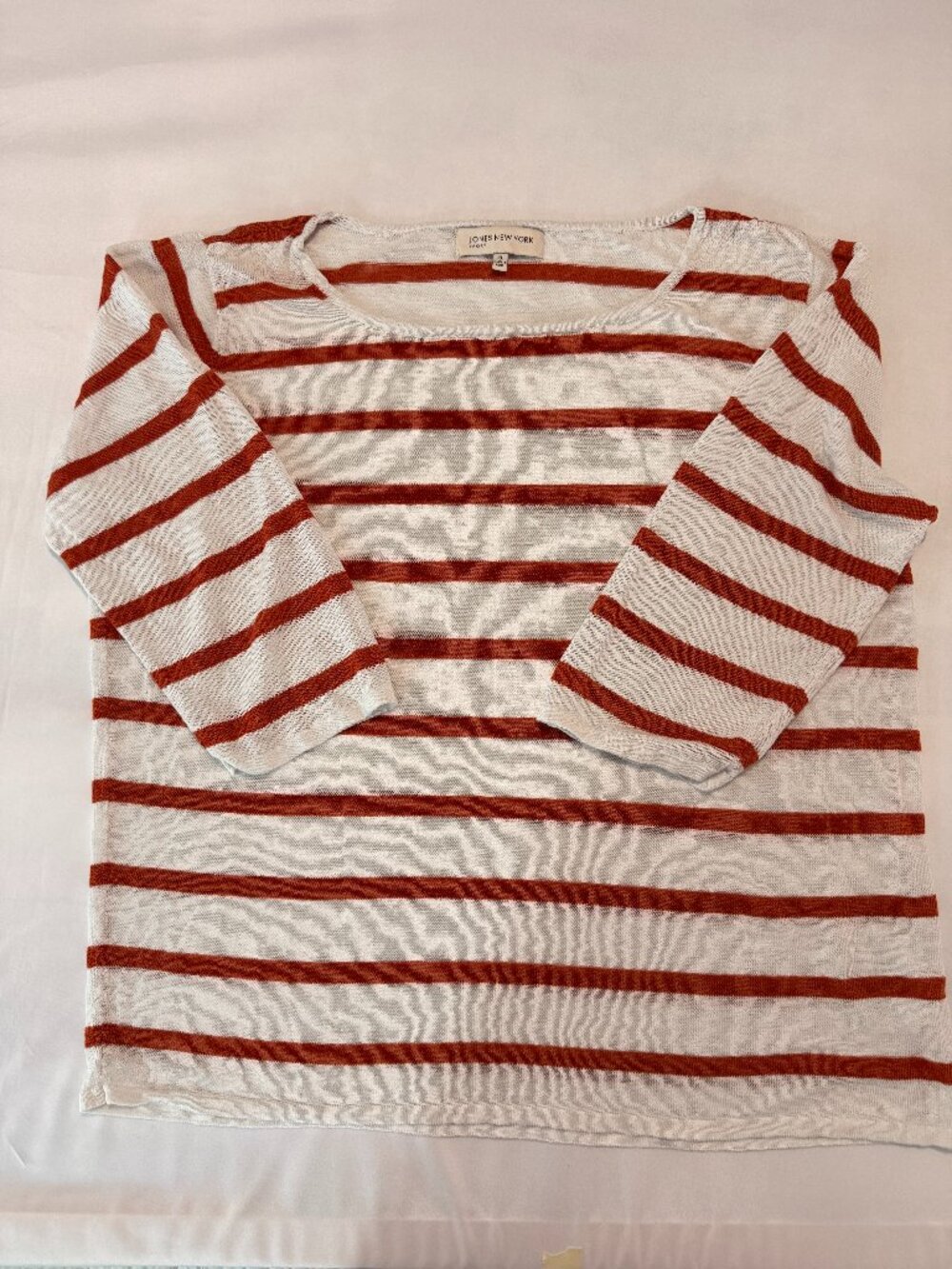 Jones New York Sport XL Linen Blend Striped Sweater Top Orange White